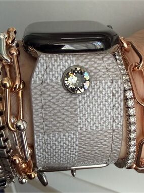 Gray LV Damier Spark*l band for Apple Watch, size 2